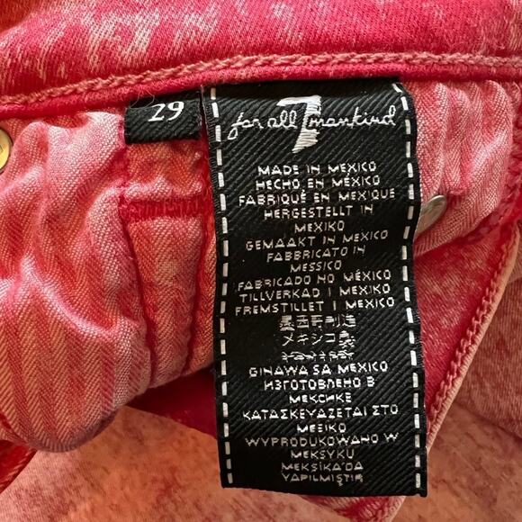 7 For All Mankind Jeans Red Washed Acid Stretchy Size 29 NWOT - Picture 3 of 4